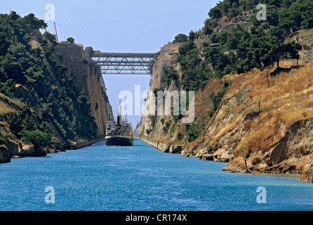 Greece Peloponnese Corinth Canal built in the 19th century to connect the Gulf of Corinth with the Ionian Sea in the Aegean Sea Stock Photo