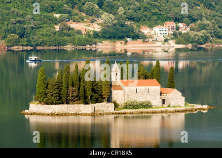 Montenegro, Adriatic Coast, Kotor Bay, facing Perast village, Sveti Dorde (St Georges Island) Stock Photo