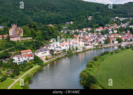 Neckarsteinach, Mittelburg Castle, Vierburgeneck, Neckartal Nature Park, Neckar River, Odenwald, Hesse, PublicGround Stock Photo