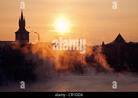 Czech Republic, Prague, View over Vltava River towards Old Town at sunrise Stock Photo