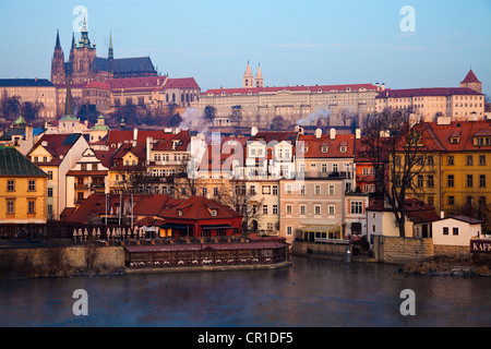 Czech Republic, Prague, View over Vltava River towards Prague Castle in early morning Stock Photo