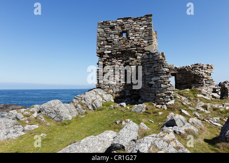 Ruins of Carrickbraghey Castle, Isle of Doagh, Inishowen Peninsula, County Donegal, Ireland, British Isles, Europe Stock Photo