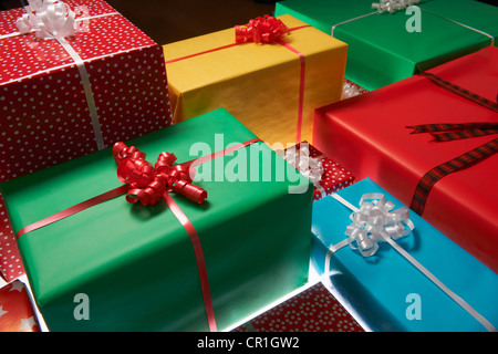 Stacked Christmas gifts Stock Photo