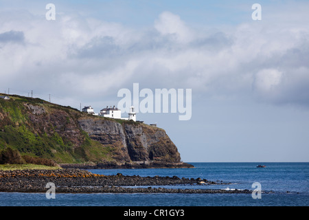 Lighthouse at the Blackhead, Whitehead, County Antrim, Northern Ireland, Ireland, Great Britain, Europe Stock Photo