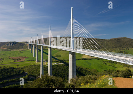 France, Aveyron, Millau Viaduct (A75 Motorway) built by Michel Virlogeux and Norman Foster, located between Causses de Stock Photo