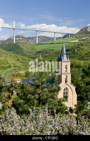 France, Aveyron, Millau Viaduct (A75 Motorway) built by Michel Virlogeux and Norman Foster, located between Causses de Stock Photo