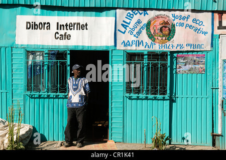 Ethiopia, Amhara Region, holy city of Lalibela, cyber cafe Stock Photo