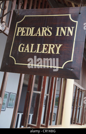 Pedlar's Inn Gallery sign, Galle, Southern Province, Sri Lanka Stock Photo