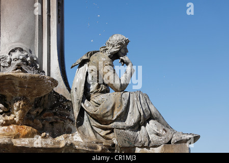 Statue of Walther von der Vogelweide, Franconia Fountain, Residenzplatz square, Wuerzburg, Lower Franconia, Franconia, Bavaria Stock Photo