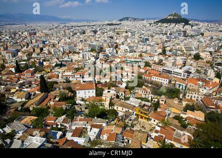 Greece, Attica, Athens, overview of the city and de Mount Lycabettus from the Acropolis Stock Photo