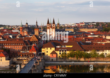 View from Festungsberg Hill over the Main River and the historic town centre, Wuerzburg, Lower Franconia, Franconia, Bavaria Stock Photo