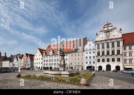 Marie Fountain, Town Hall, Main Square, Landsberg am Lech, Upper Bavaria, Bavaria, Germany, Europe Stock Photo