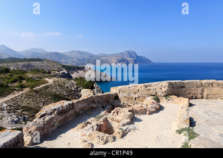 View from the defence tower Torre Aubarca, North Coast with Sierra de Arta, Majorca, Balearic Islands, Spain, Europe Stock Photo