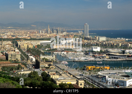 Spain, Catalonia, Barcelona, panorama on the city from Montjuic hill Stock Photo