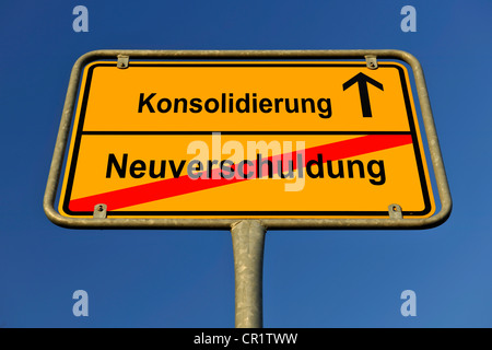 Town city, city limits, Konsolidierung and Neuverschuldung, German for consolidation and new indebtedness, symbolic image for Stock Photo