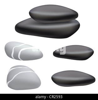 Dark and gray pebbles on a white background. Vector illustration. Stock Photo