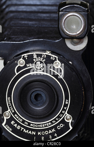 A close-up of a Vintage Eastman Kodak Folding Pocket Camera No. 1A from the early 1900s. Stock Photo