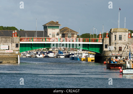 Weymouth town bridge across Weymouth harbor after being re-painted. Stock Photo