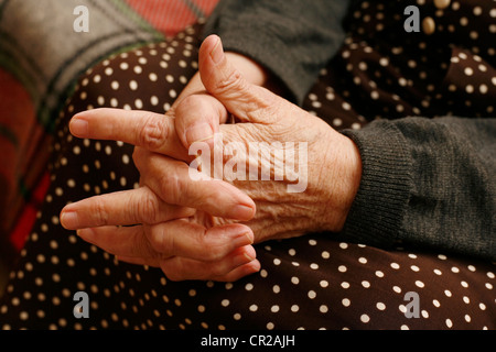 Hands of the elderly woman close-up Stock Photo