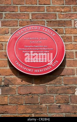 Liverpool Road Station Manchester Red Plaque Transport Trust Stock Photo