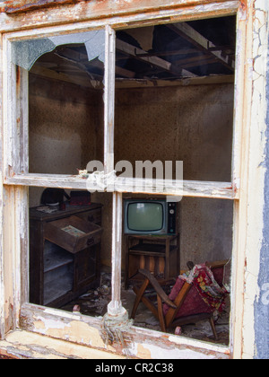 Looking Through Window of Abandoned House on Scalpay, Scotland Stock Photo