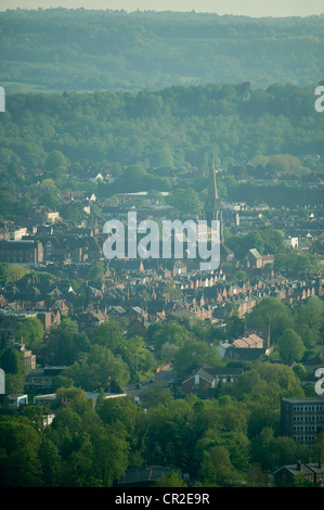 Summer evening over the town of Dorking in Surrey, southern England, UK seen from Box Hill Stock Photo