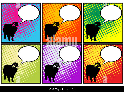 This sheep has something to say, pop art representation of a sheep with speech bubble Stock Photo