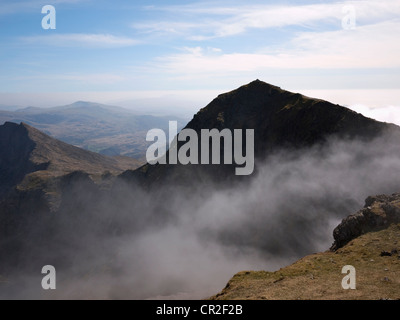 Yr Wyddfa, the summit of Snowdon, viewed from Crib y Ddysgl / Garnedd Ugain Stock Photo