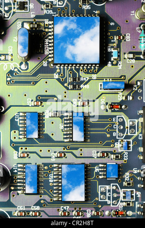 Cloud and Circuit Board - Conceptual Image of Cloud Computing Stock Photo