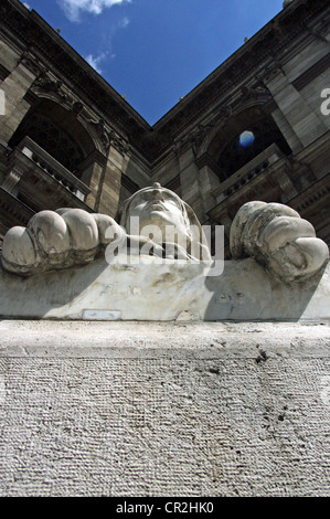 The Sphinx statue outside the Hungarian State Opera House (Hungarian: Magyar Állami Operaház) is a neo-Renaissance opera house. Stock Photo