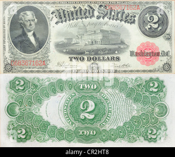 Historic banknote, two dollars USA - 1917 Stock Photo