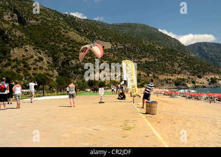 Olu Deniz Beach and para-gliders in Turkey. Stock Photo