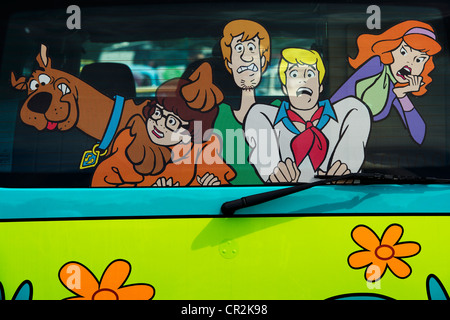 Scooby Doo mystery machine VW Volkswagen van. Rear window sticker Stock Photo