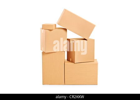 A studio shot of many paper boxes isolated on white background Stock Photo