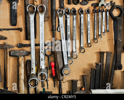 different tools organized on a wall Stock Photo
