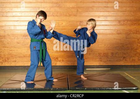 Two young boys Sparring, kiaido Ryu Martial arts Stock Photo