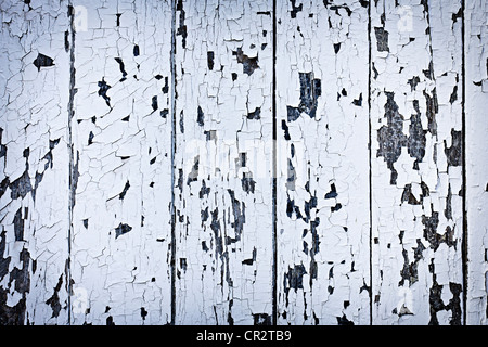 Background of old wood boards with peeling paint Stock Photo