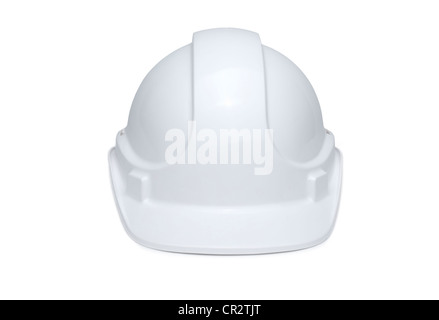 White hard hat isolated on white background with soft shadow under brim, front view. Stock Photo