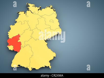 Rhineland-Palatinate, outline, federal states of Germany, 3D illustration Stock Photo