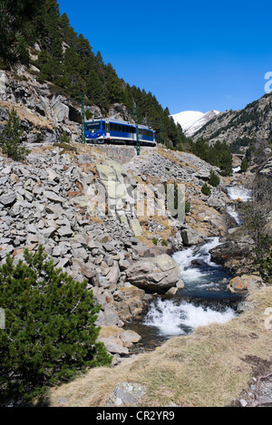 Cremallera de Núria rack railway in the Vall de Núria valley, Pyrenees, northern Catalonia, Spain, Europe Stock Photo