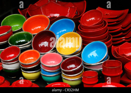 Colourful pottery, souvenirs, gift shop, souk, souks, Medina, Marrakech, Morocco, Africa Stock Photo