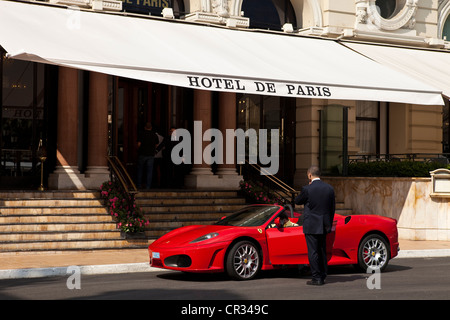 Principality of Monaco, Monaco, Monte Carlo, Hotel de Paris, luxury hotel, property of the Societe des Bains de Mer Stock Photo