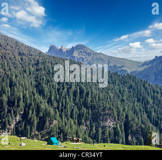 Camp tent in Himalayas mountains Stock Photo