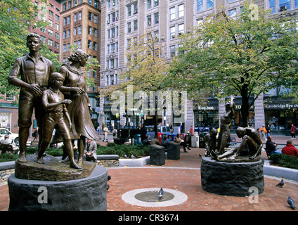 United States, Massachusetts, Boston, downtown, Boston Irish Famine Memorial, sculpture by Robert Shure at the junction of Stock Photo