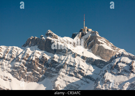 The Saentis peak with mountain station, Canton Appenzell.Ausserrhoden, Switzerland, Europe Stock Photo
