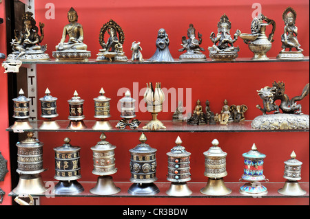 Bronze figurines, prayer wheels, souvenirs, tourist market of Bhaktapur, Kathmandu Valley, Nepal, Asia Stock Photo