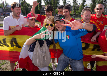 GDANSK,POLAND-JUN 12: italian fans light a benagala in the city of gdnask the evening before italy spain match of Eurocup 2012 the 12th  june 2012 in Gdansk,Poland Stock Photo