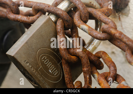 Lock and chain securing items to a wall ring