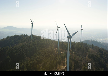 Aerial view, wind turbines on Mt. Rosskopf, Freiburg im Breisgau, Baden-Wuerttemberg, Germany, Europe Stock Photo