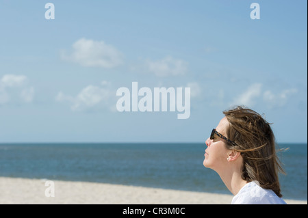 Woman on the beach, List, Sylt island, Schleswig-Holstein, Germany, Europe Stock Photo